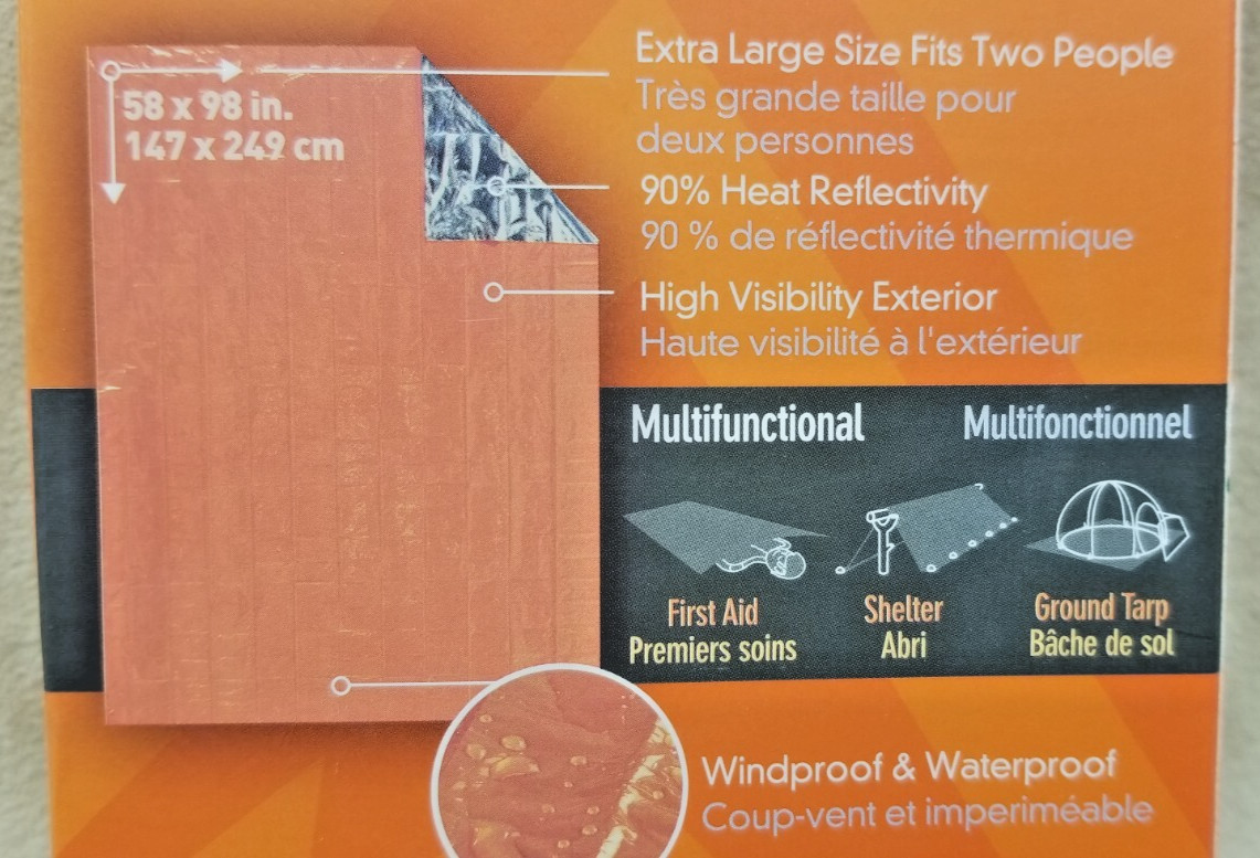 SOL Heat Sheet Survival Thermal Emergency Blanket XL 2 Person Quiet and Warm!