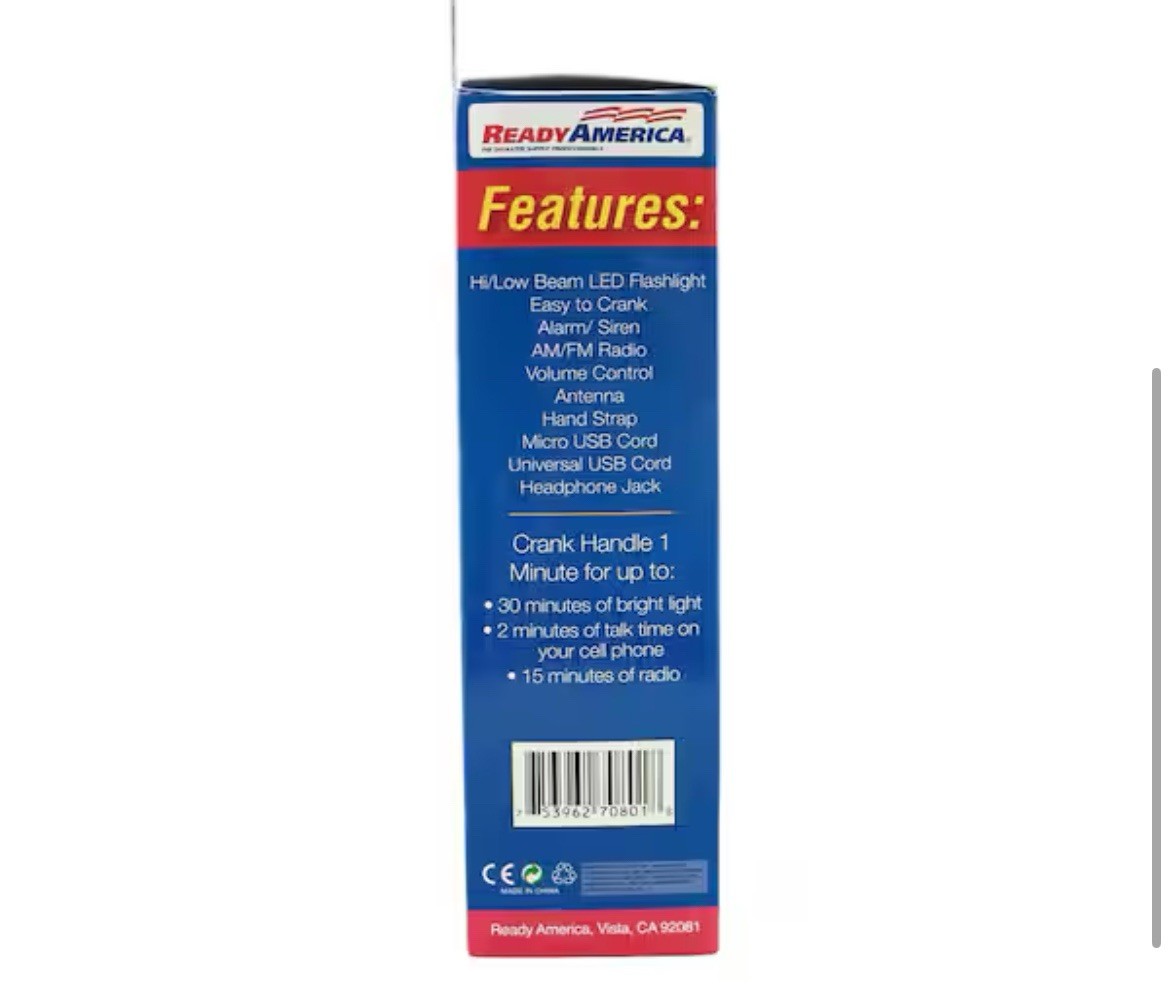 Ready America Emergency Power Station Flashlight | Radio | Siren | Phone Charger