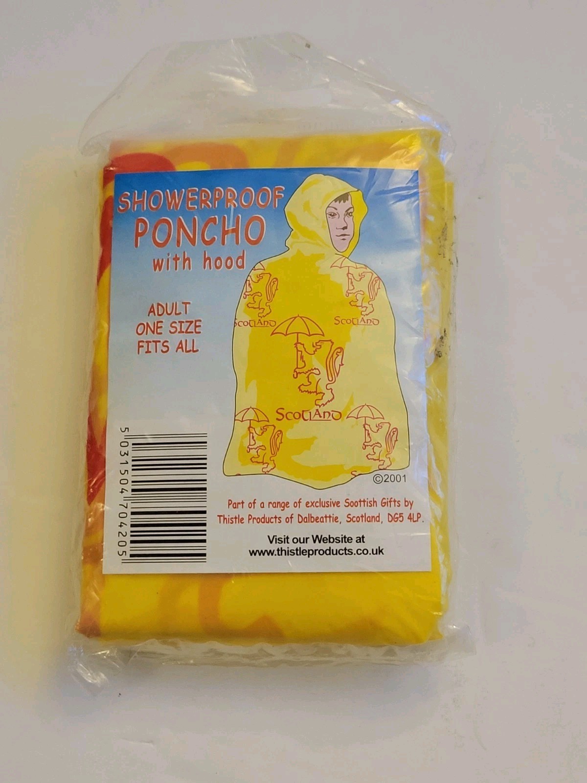 2001 SCOTLAND Yellow Emergency Poncho Lightweight Reusable Polyethylene Camping