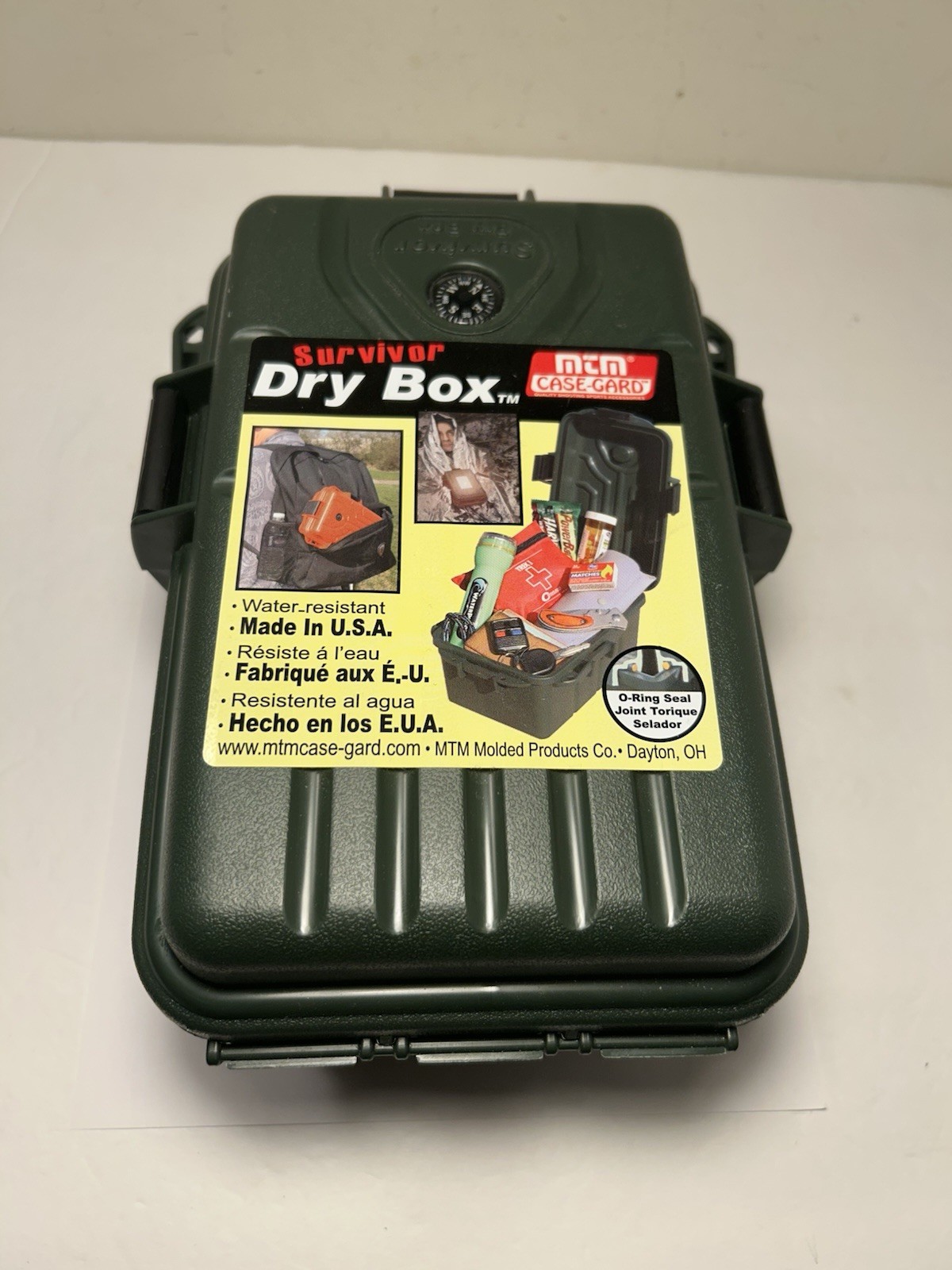 Survivor Water Resistant Dry Box O-Ring Compass Green New 9.5”