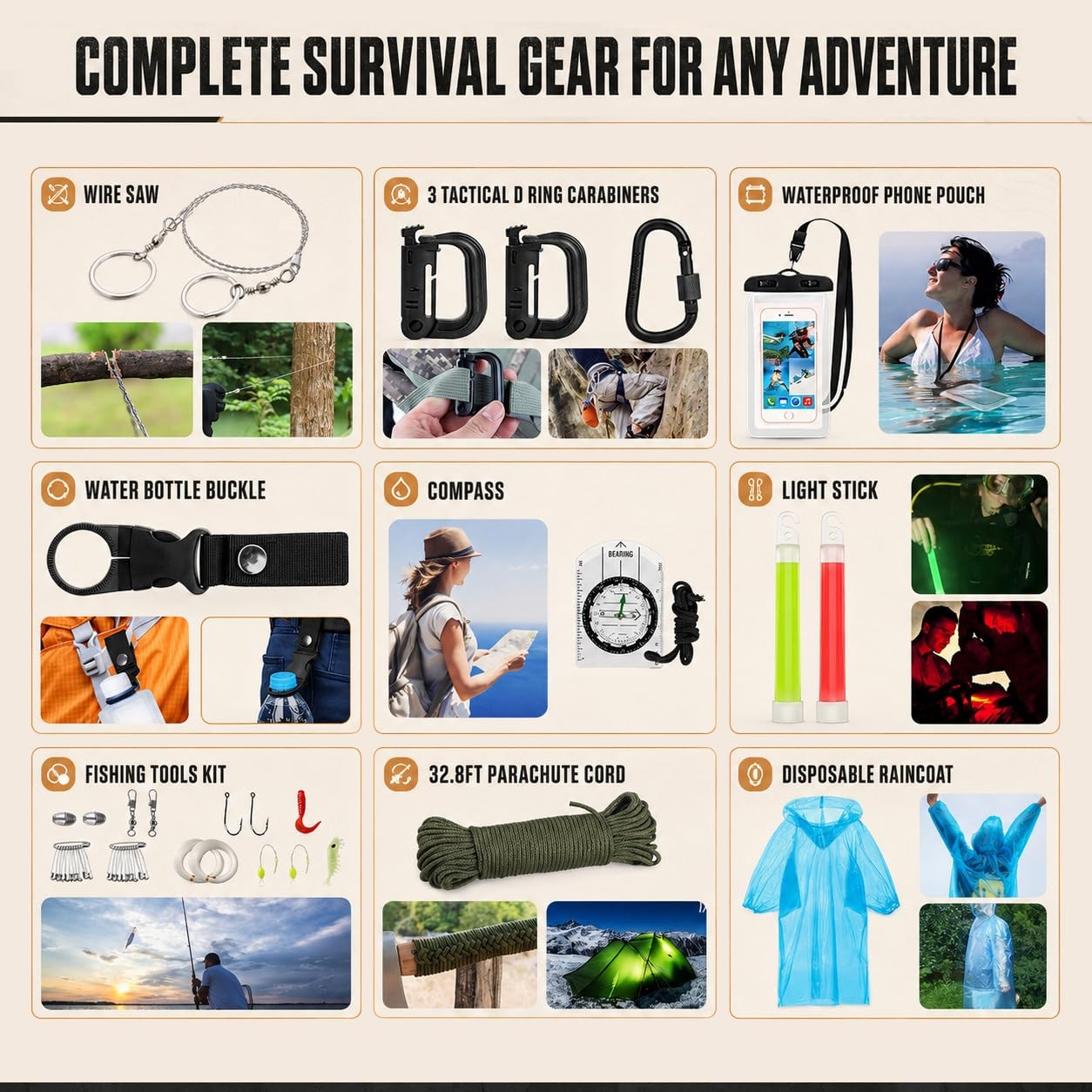 Survival Kit, 250Pcs Gear First Aid Kit Large, C-Camo-Black&Grey