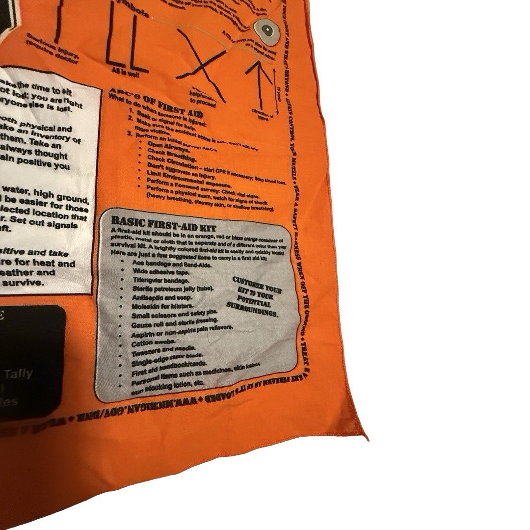 Survival Bandana Michigan DNR Blaze Orange Emergency First Aid Scarf Hiking