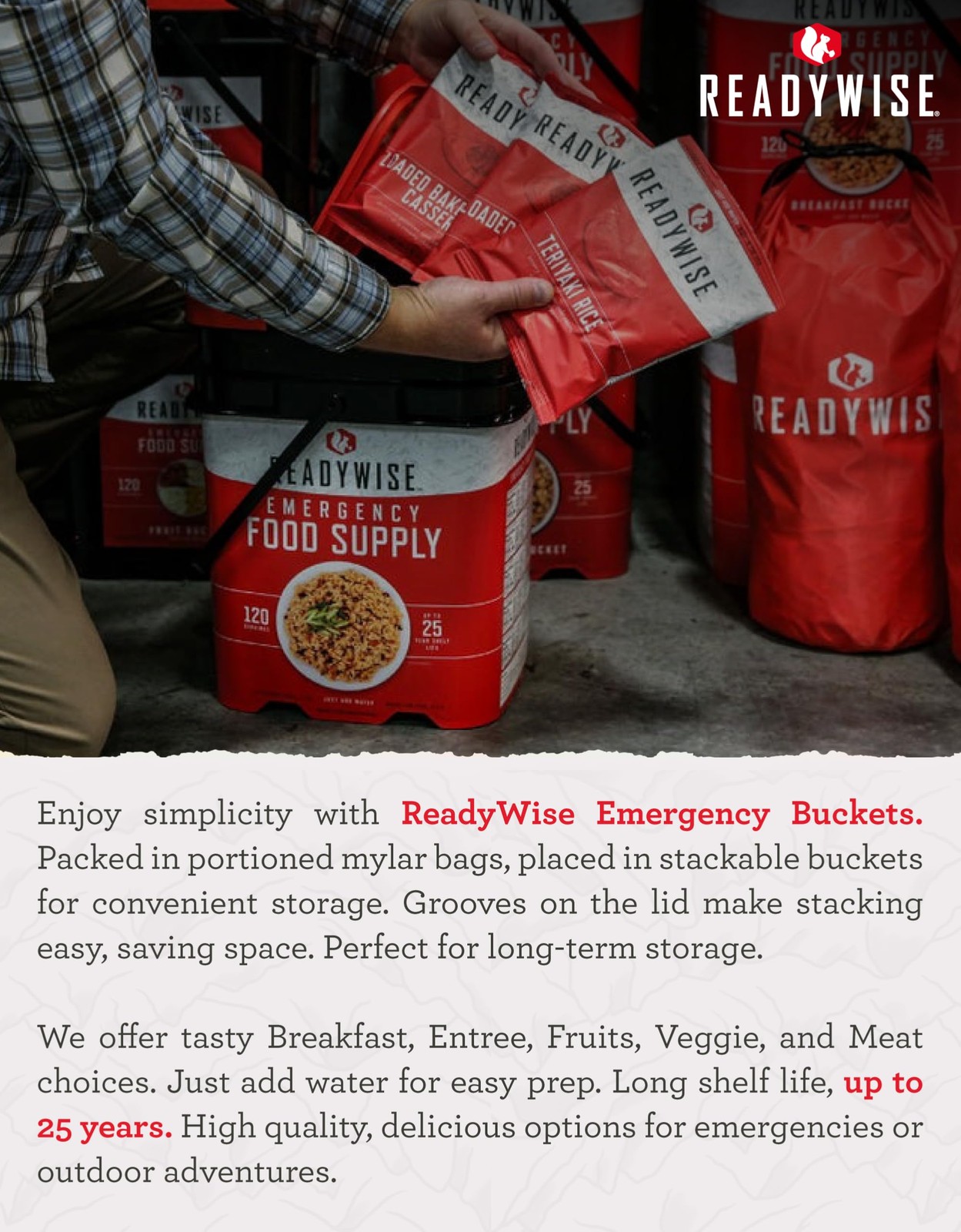 ReadyWise Emergency Food Supply – 88 Servings Meat & Rice Bucket, 10 lb