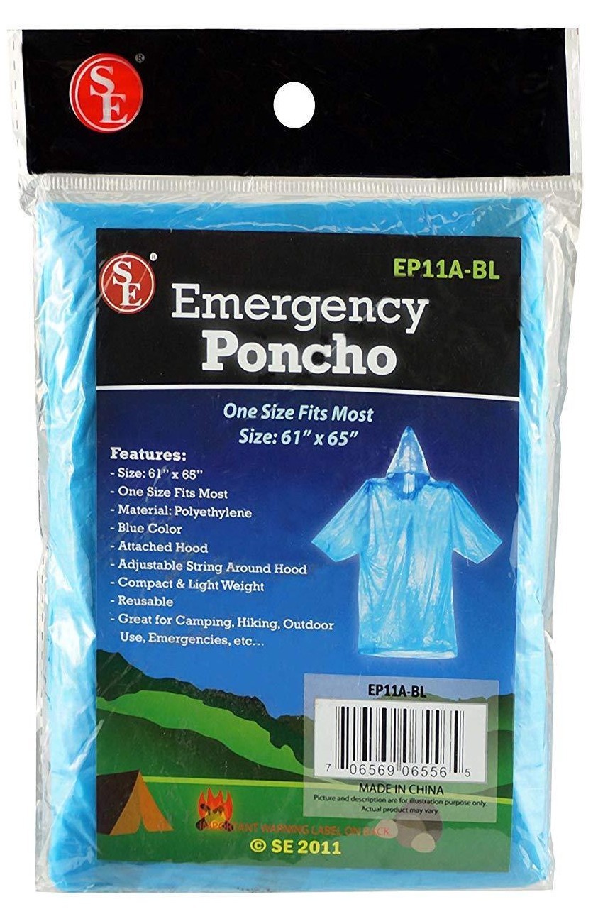 Emergency Hooded Rain Poncho Blue Poncho 61″ x 65″- One Size Fits Most