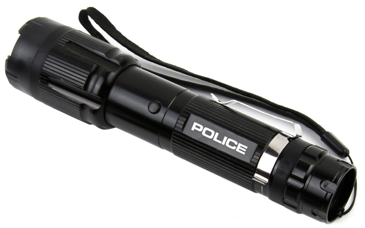 POLICE Stun Gun 1159 Heavy Duty Metal Rechargeable LED Flashlight Black