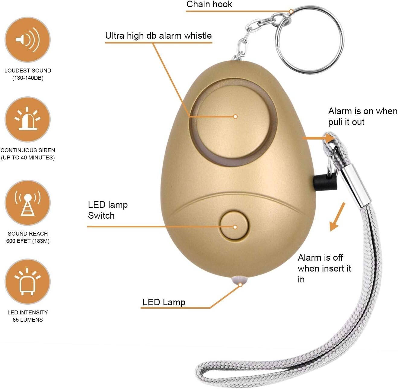 6Pack Safe Sound Personal Alarm Keychain 140DB with LED Light for Women Children