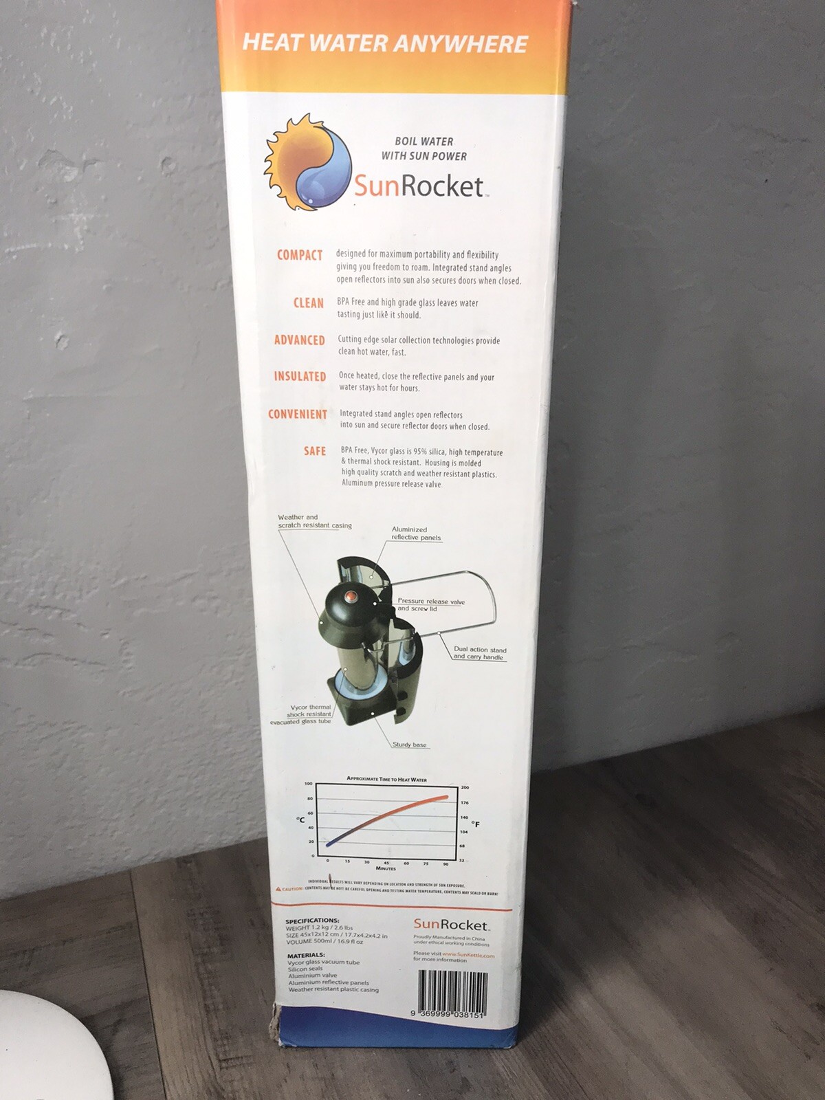 SunRocket Solar Water Heater & Thermos, Heat Water Anywhere! New In Box