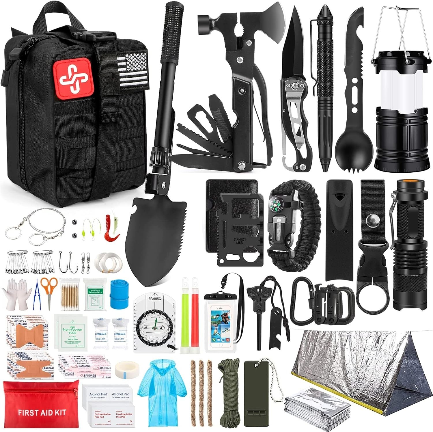 Comprehensive 250-Pcs Survival Gear Kit with Emergency Tent & First Aid Supplies