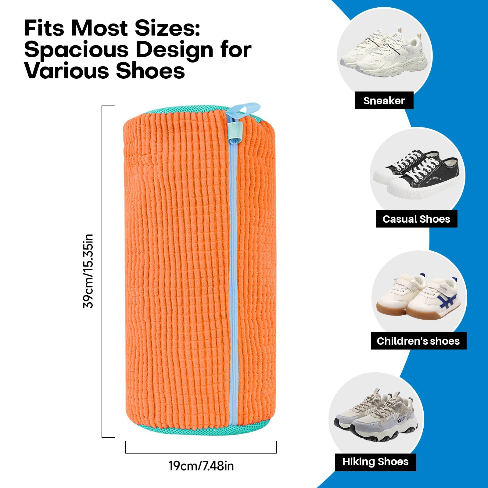 Shoe Washing Machine Bag: Laundry Bag for 7″L x 7″W x 15″H, Orange 2pcs