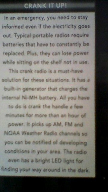 Emergency CRANK RADIO – AM/FM/WEATHER – BUILT IN LIGHT – USB CHARGING PORT