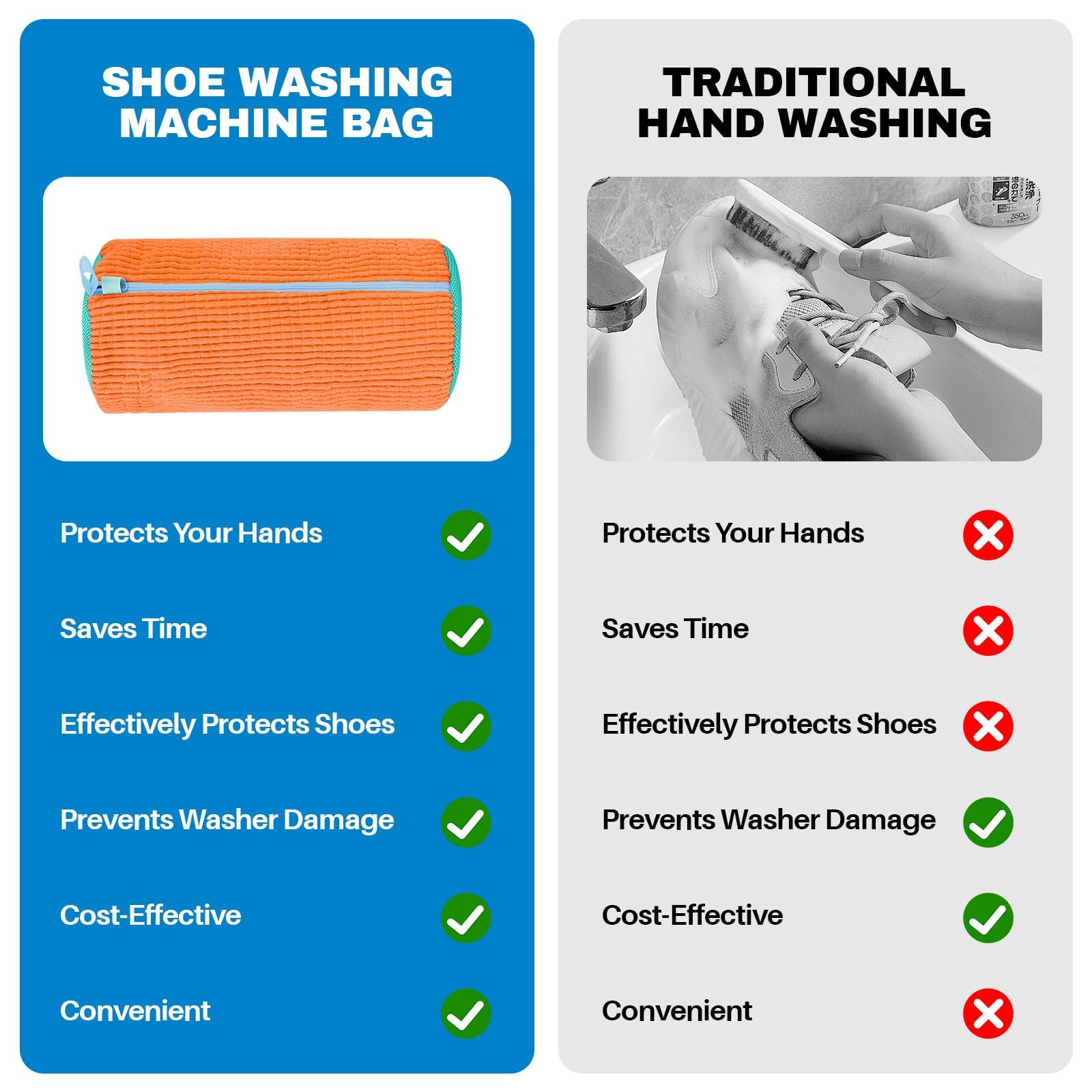 Shoe Washing Machine Bag: Laundry Bag for 7″L x 7″W x 15″H, Orange 2pcs