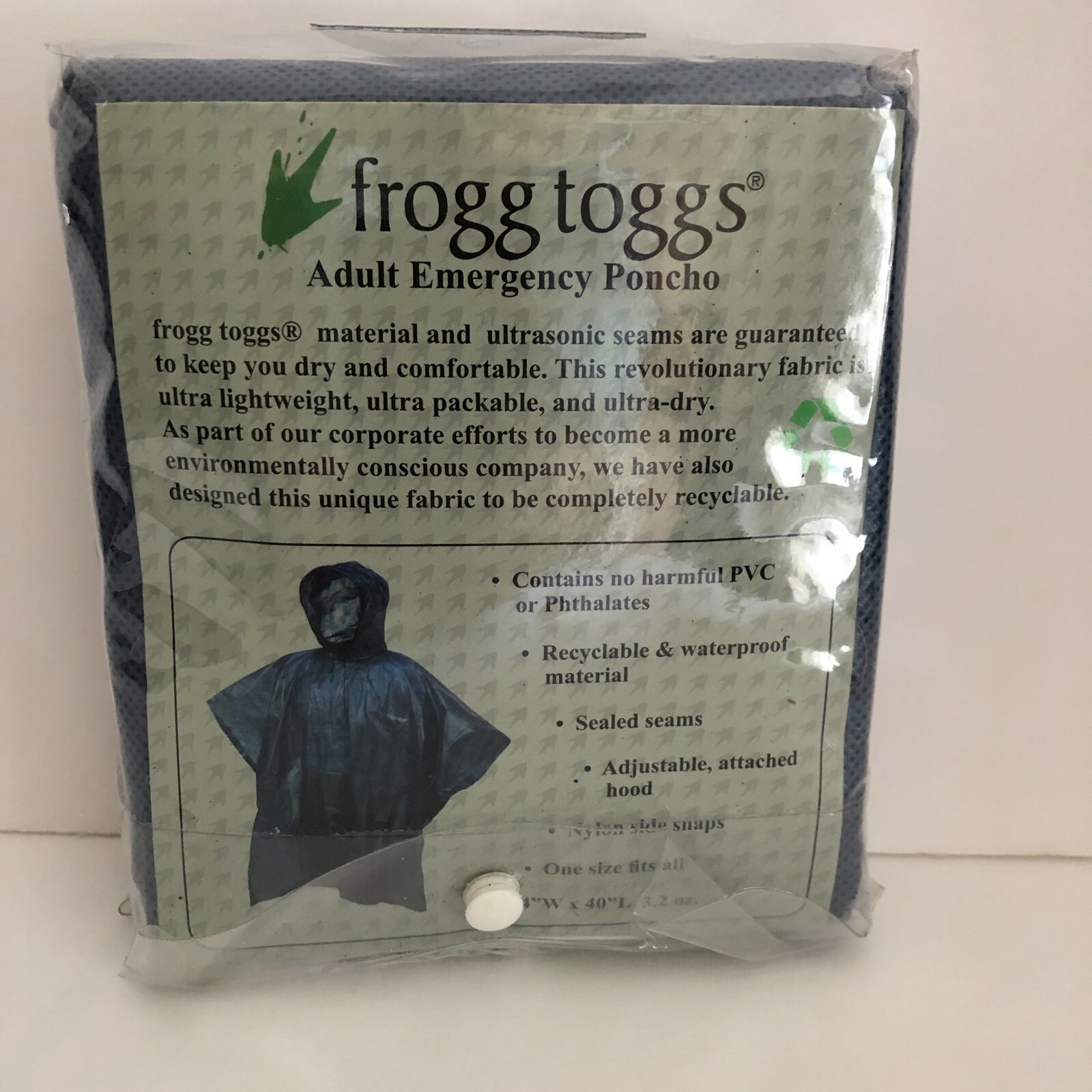 Frogg Toggs Emergency Poncho Adult One Size Fits All 44″ x 40″ Ultra-Lite NEW