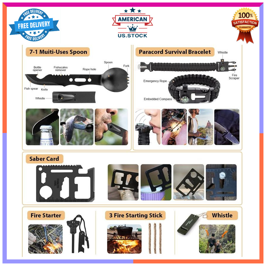 250Pcs Survival Kit First Aid Kit with Emergency Tent Molle Bag for Camping Gear