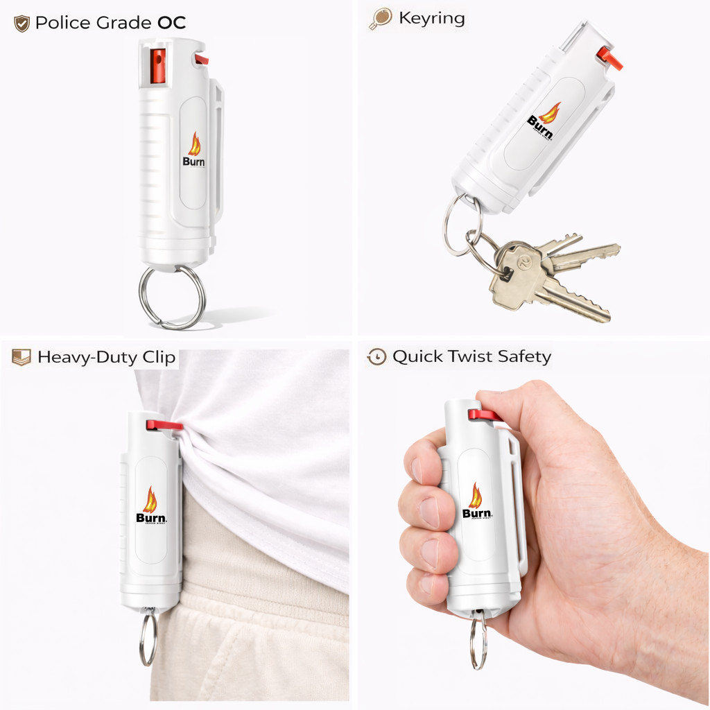 BURN Keychain Pepper spray Self Defense – 1 Pack .50oz White
