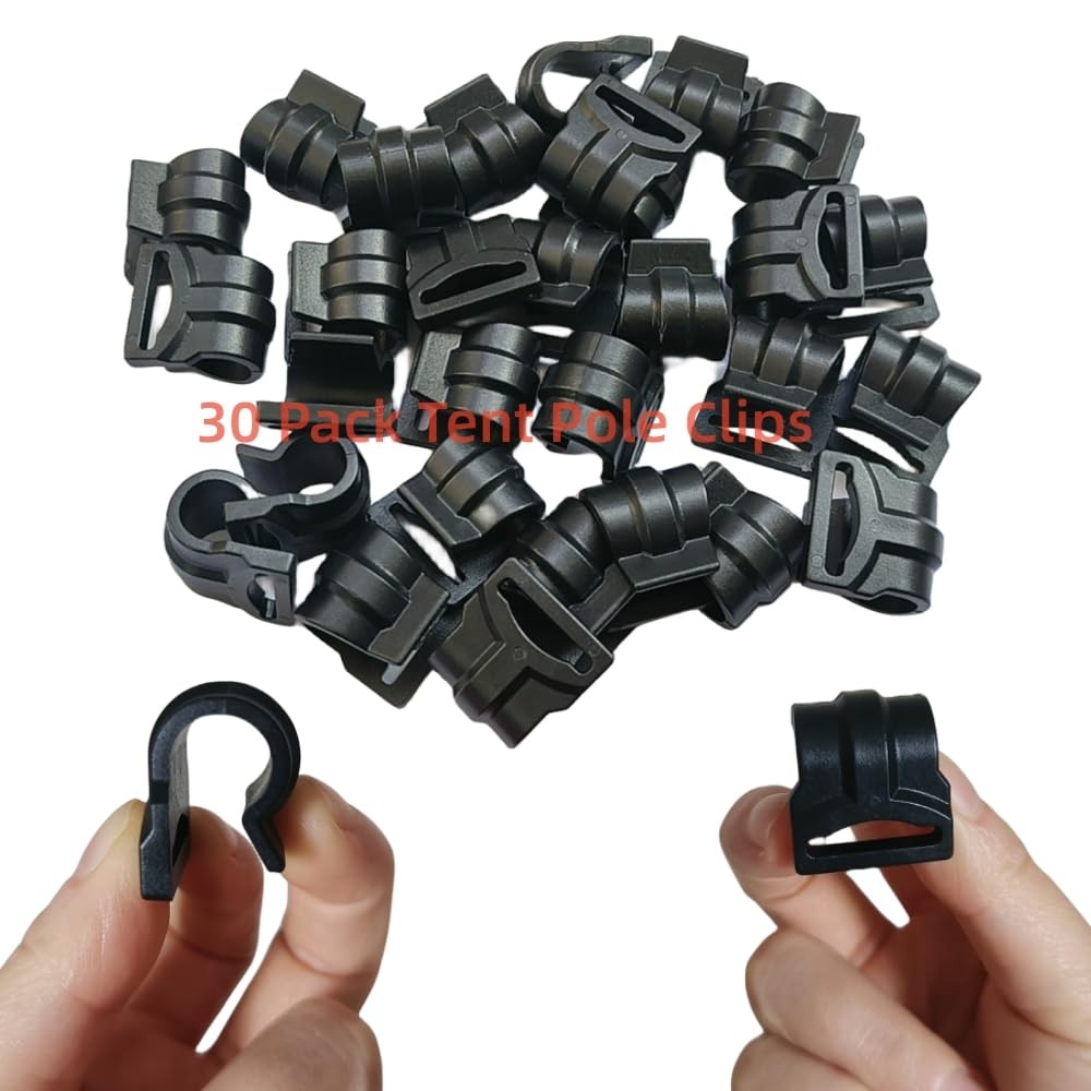 30Pcs Tent Pole Clips,C Clips for Tent, Attachment NO, Black