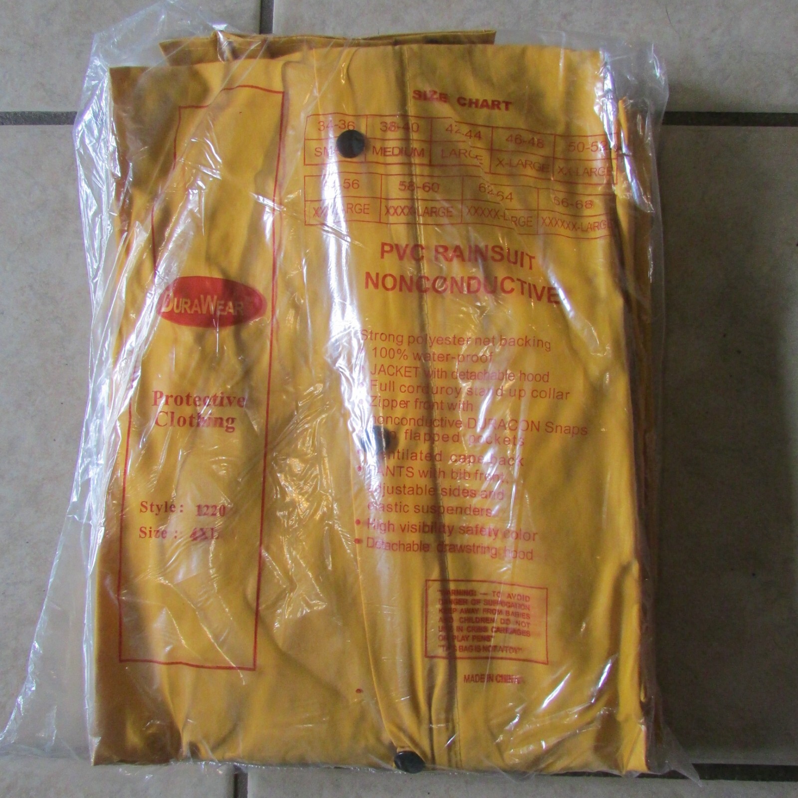 DuraWear PVC Rainsuit/Gear Nonconductive -Yellow -4XL – Jacket,Pants,Hood (B 26)
