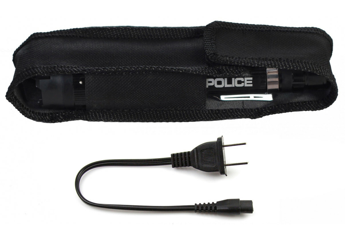 POLICE Stun Gun 1159 Heavy Duty Metal Rechargeable LED Flashlight Black
