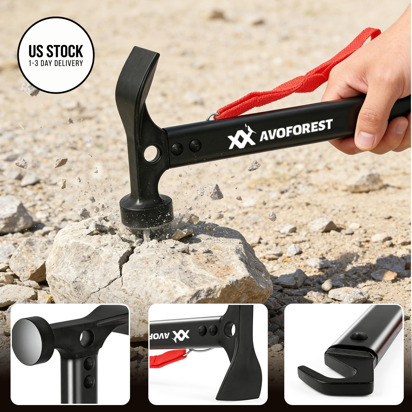 20 Pcs Tent Stakes with Camping Hammers,Avoforest 7.1 Inch Non-Rust black
