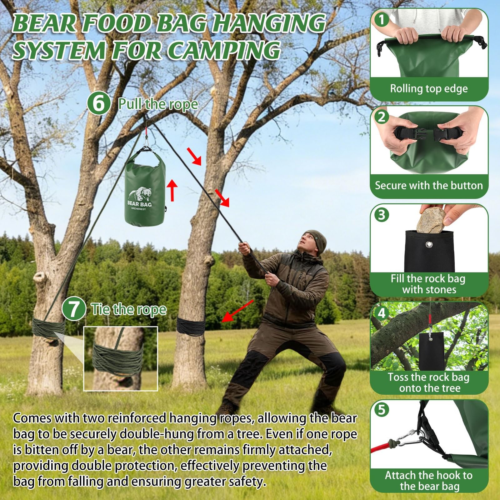 15L Waterproof Bear Bag Hanging Kit, Heavy Duty Bear Scent Proof Food Storage…