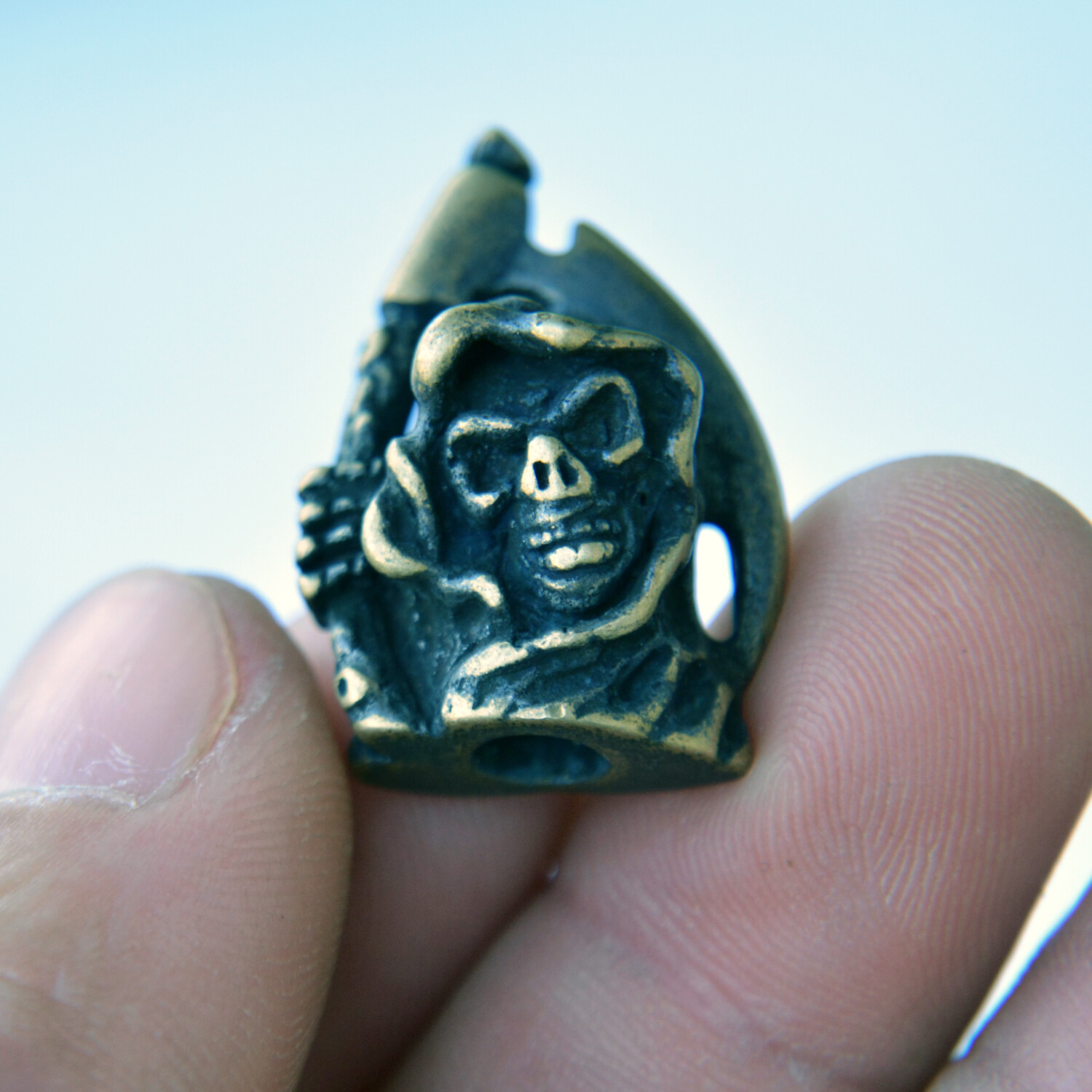 EDC Grim Reaper Brass Lanyard Bead Pendant Parachute Cord Knife Tool Zipper Pull