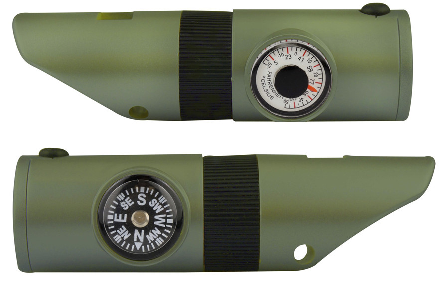 2PC Camping Survival Whistle Compass Thermometer LED Flashlight Fire Magnifier