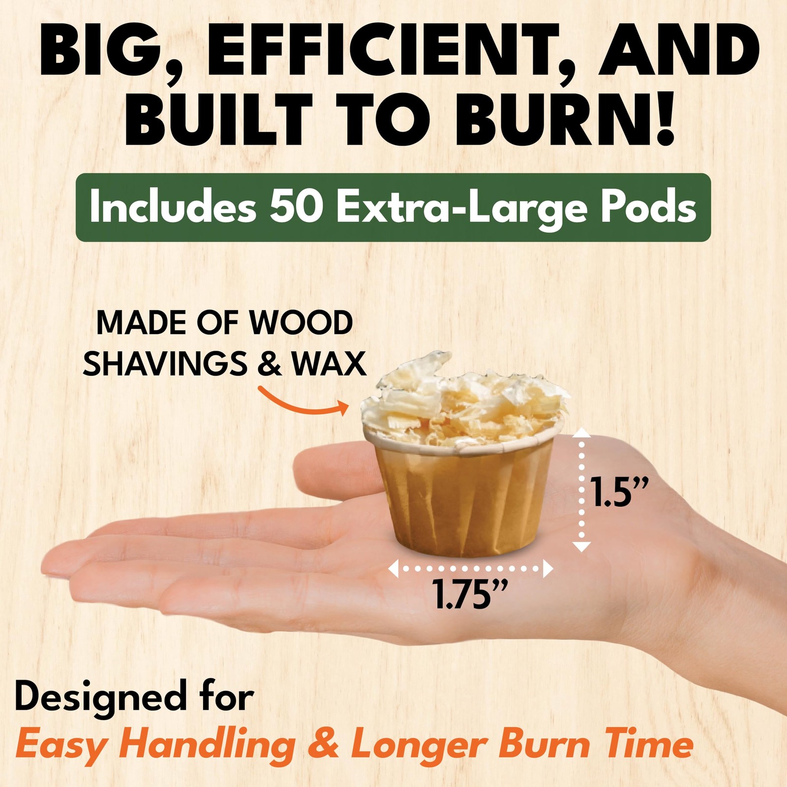 50 Extra Large Pods, Waterproof for Indoor/Outdoor Fire Starter, Brown