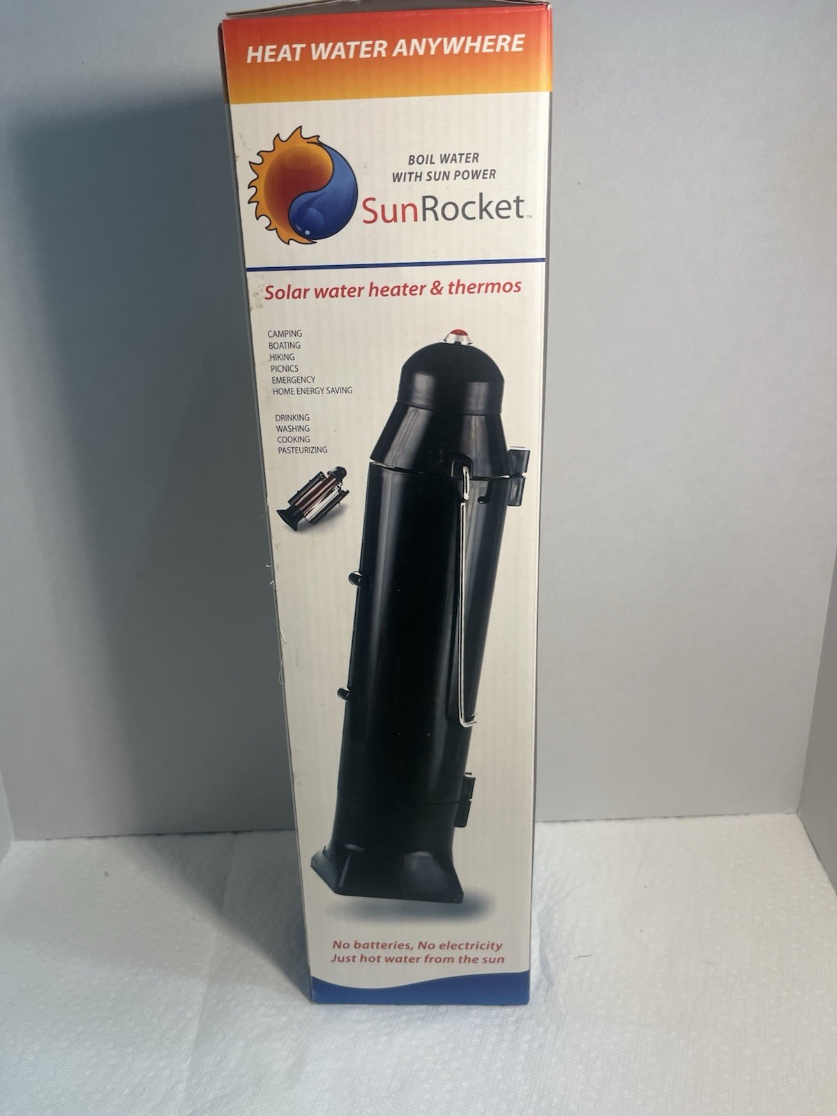SunRocket Solar Water Heater & Thermos, Heat Water Anywhere! New In Box 1714