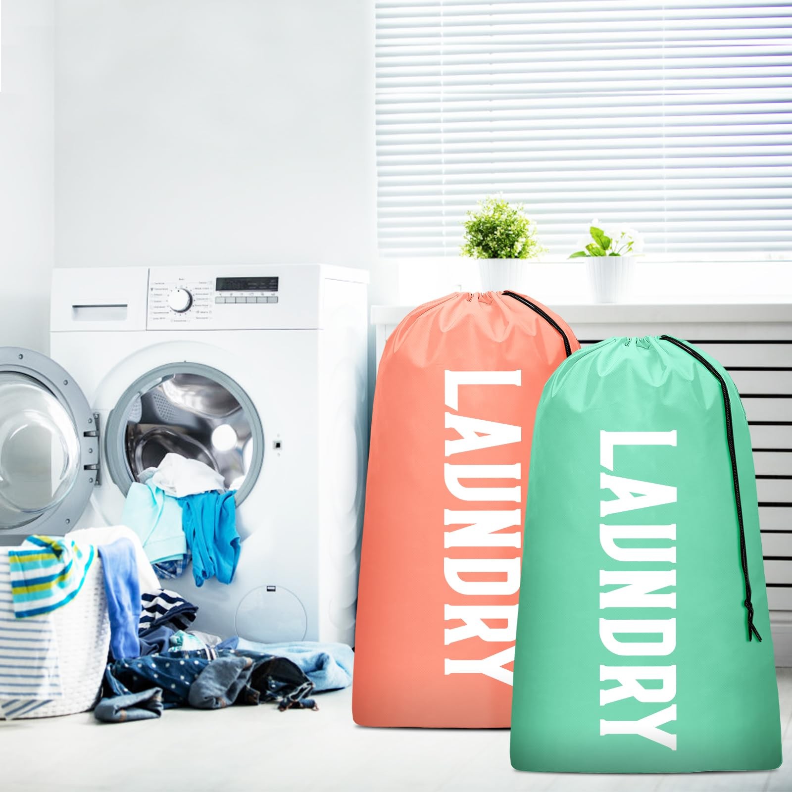 2 Pack XL Travel Laundry Bag, 24 inches x 36 inches, Light Pink + Blue