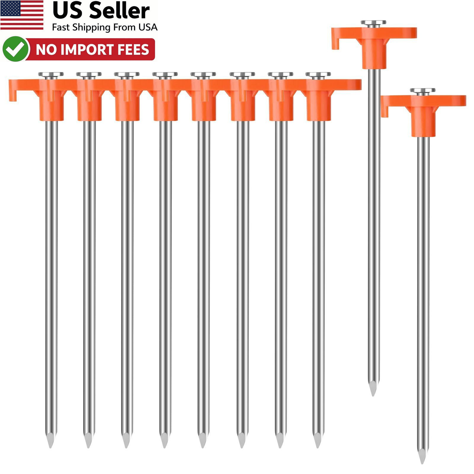 10Pcs Tent Stakes Heavy Duty 7″ Rust-Proof Metal Camping Pegs Orange FROM USA