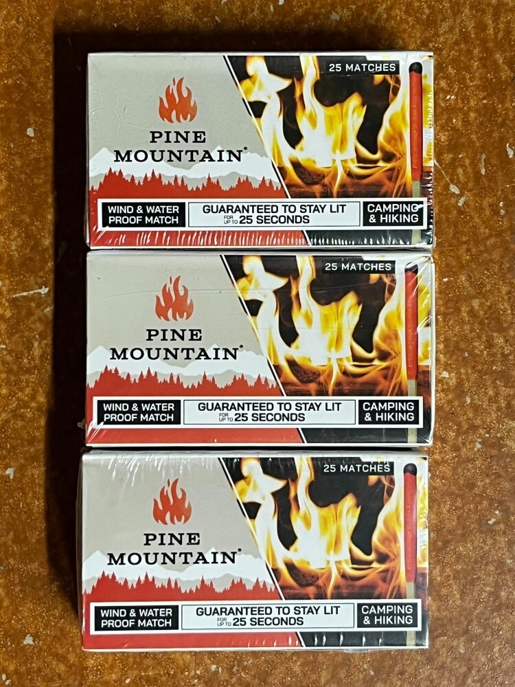 12 packs Pine Mountain Matches of 25 (300 matches) Windproof Waterproof (NEW)