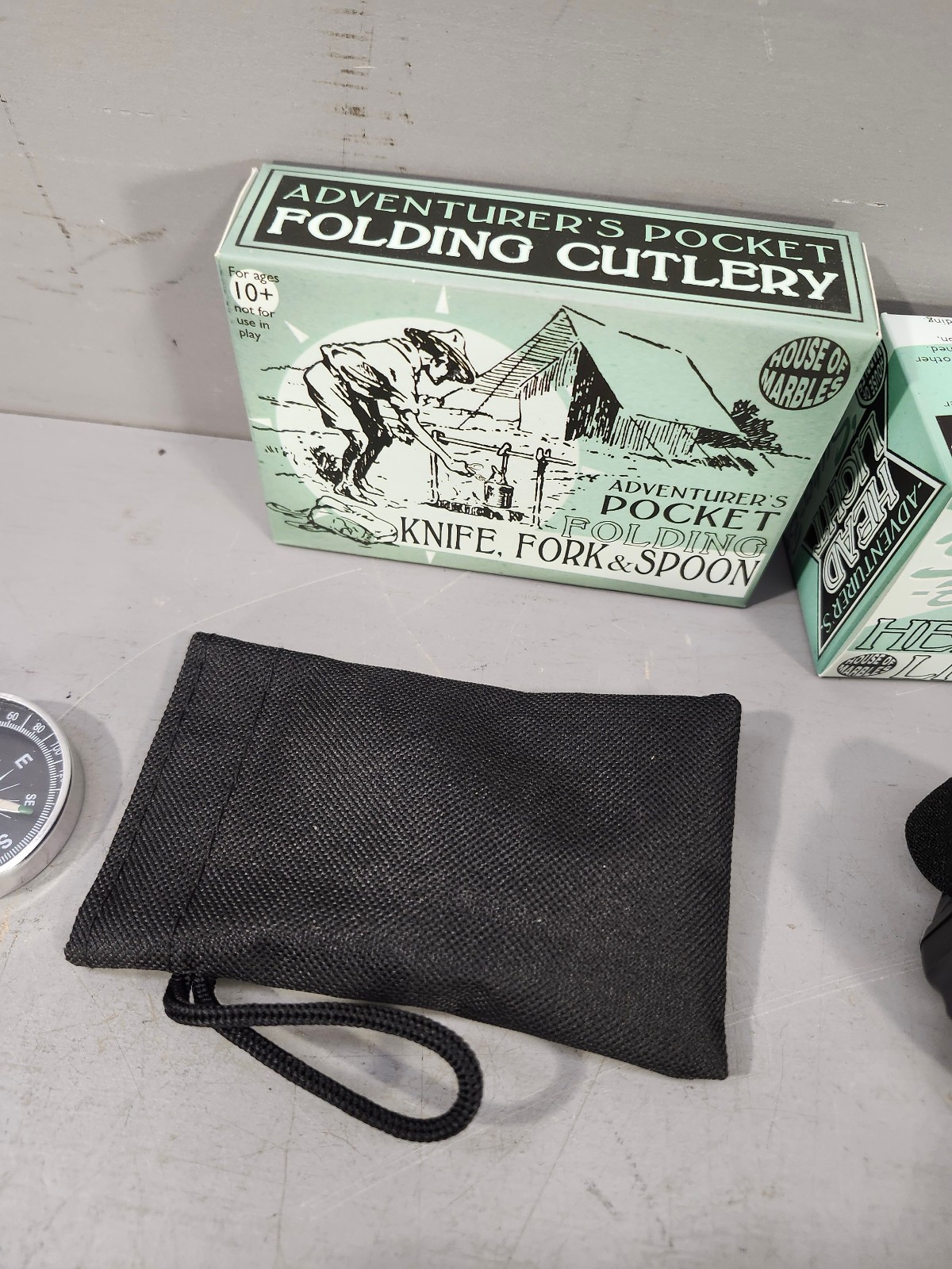 House of Marbles Adventurer’s Pocket Folding Cutlery Set – Head Light – Compass