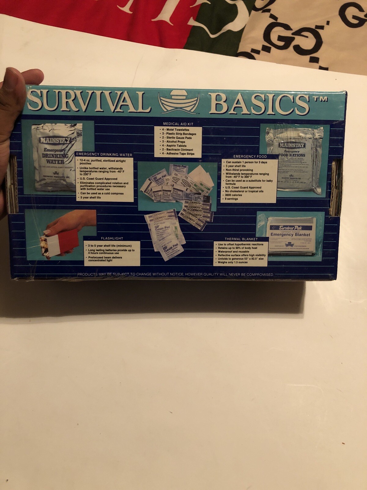 SURVIVAL BASICS BASIC EMERGENCY PREPAREDNESS KIT SB-01 SUSTAINS 1 PERSON 3 DAYS