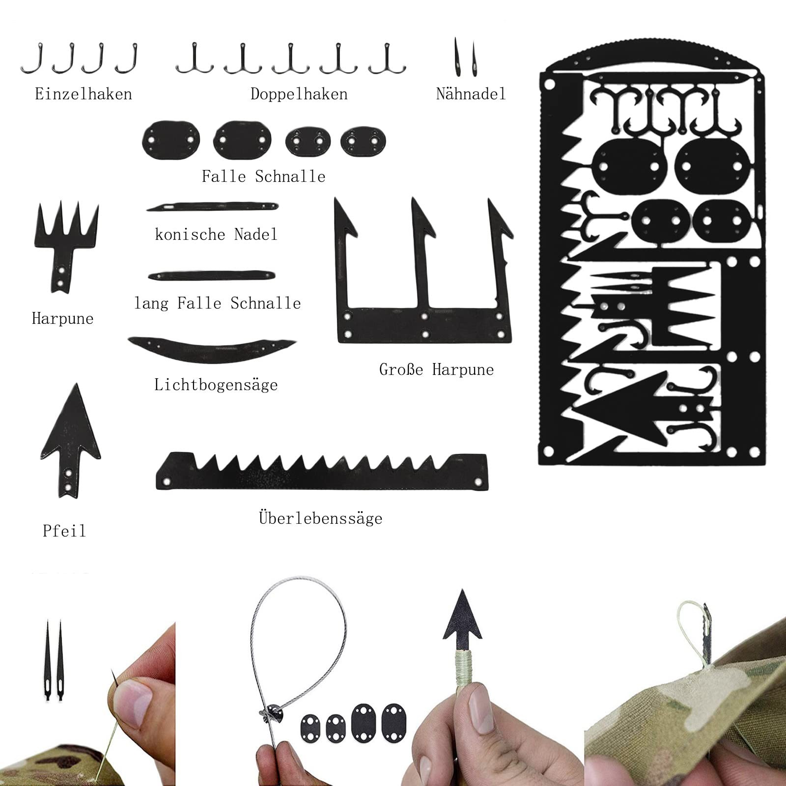 Survival Card, 6 Pack Stainless Steel Survival Tool, Wilderness Survival Ge…