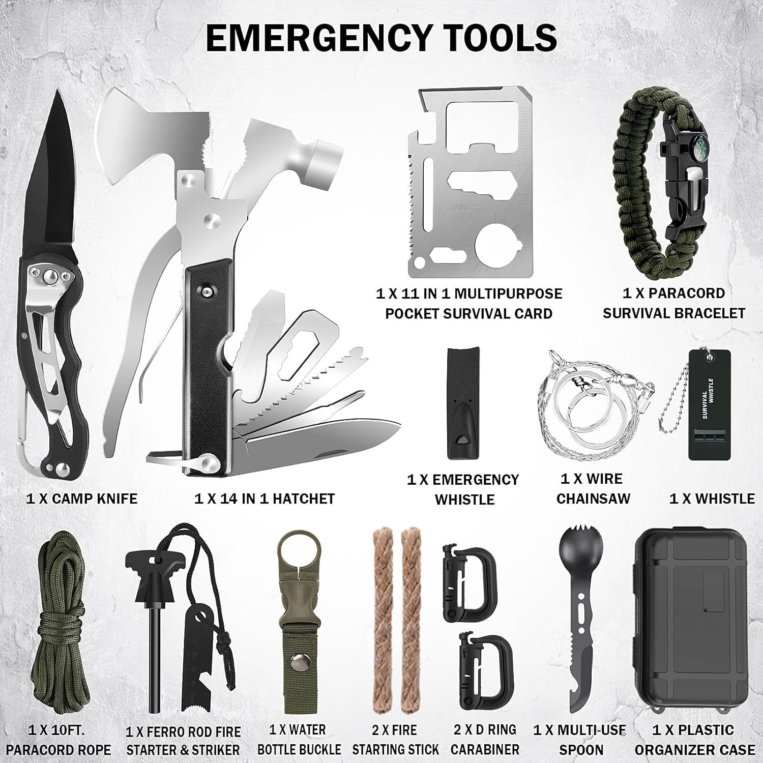258PCS Survival Kit with Water Filter, First Aid, Emergency Tent Backpack
