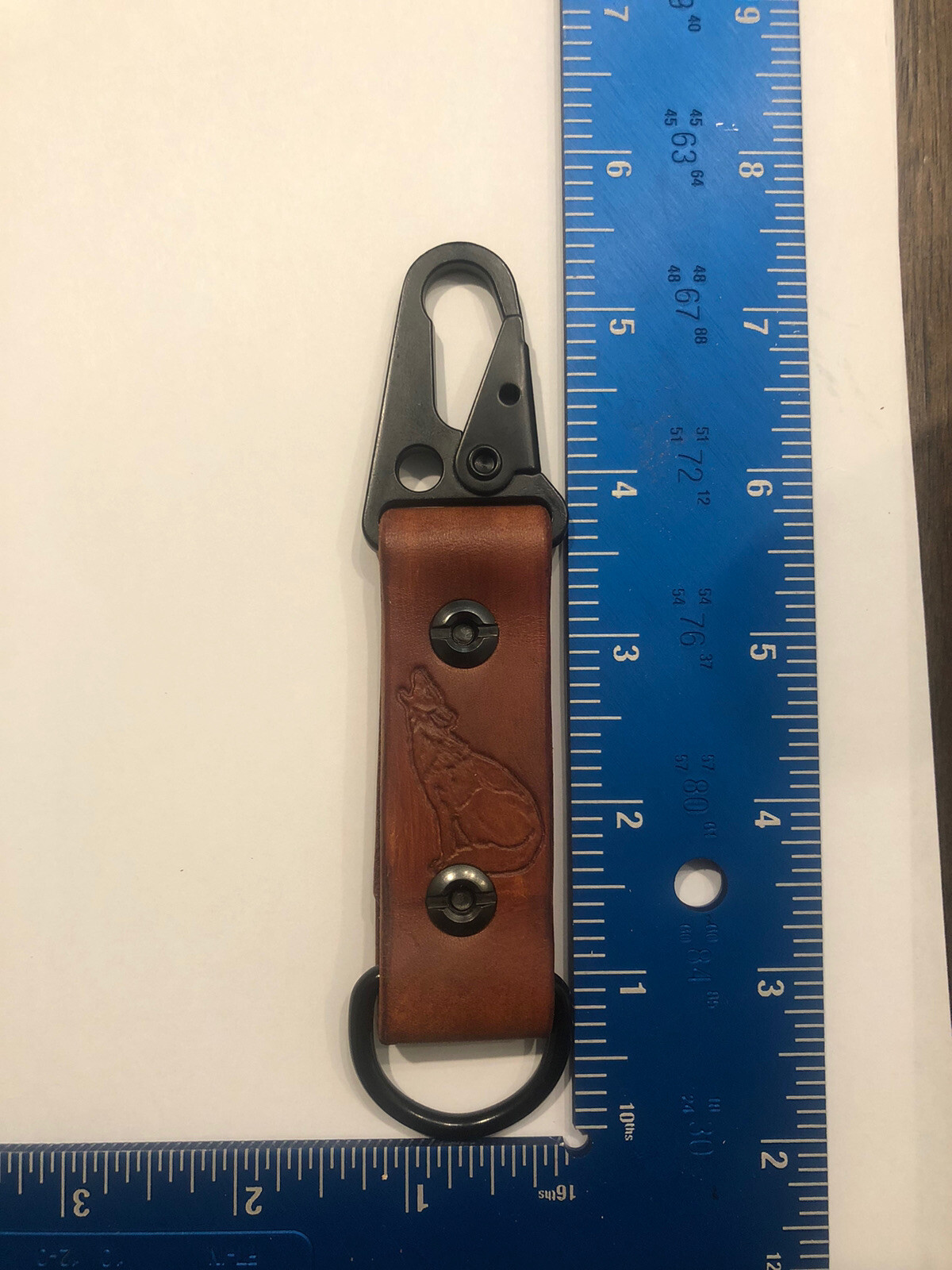 HK Clip Leather Keychain With Coyote Stamp