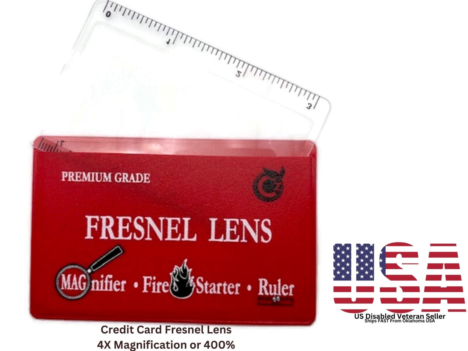Credit Card Fresnel Lens with Protective Pouch – 4X Magnification