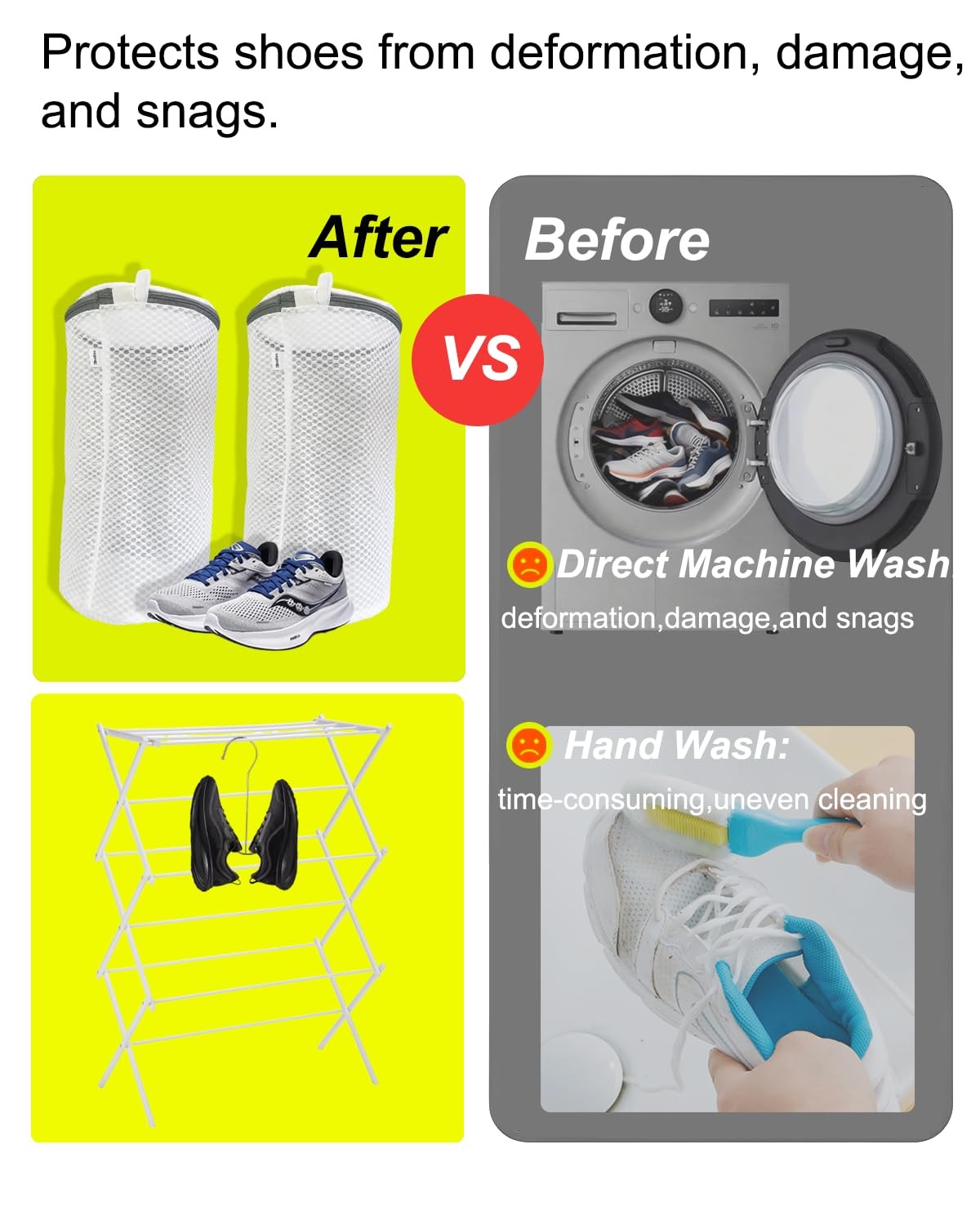 ShooBoo Shoe Washing Machine Bag,3 Pack Laundry Bag 7.9″ x 13.8″, White