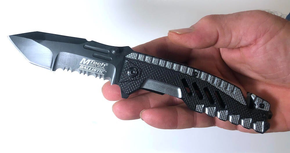 Tactical Spring Assist Knife Seat Belt Cutter Glass Breaker – Serrated