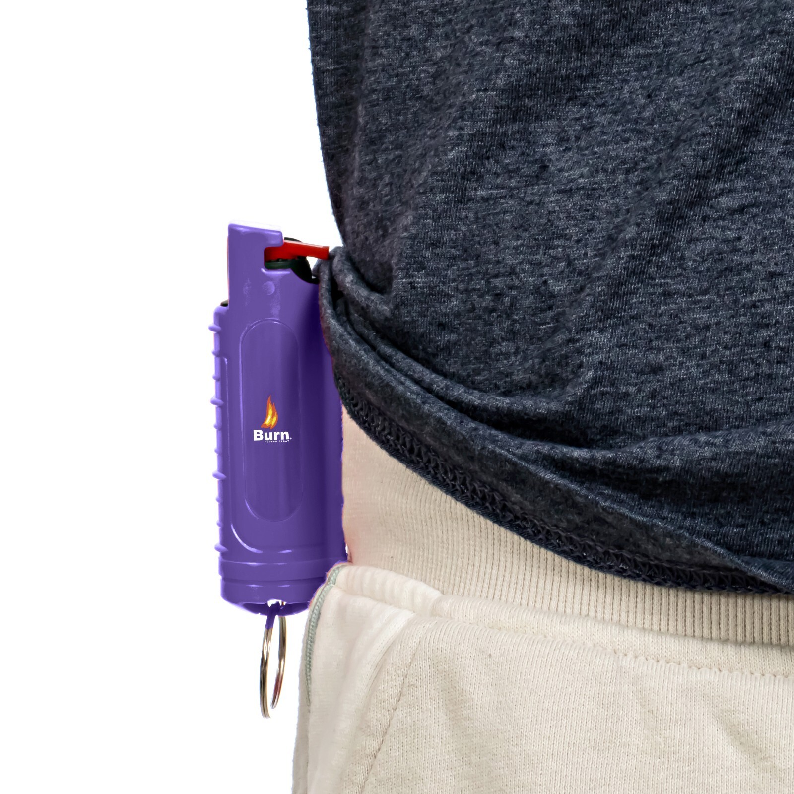 BURN Pepper Spray 1/2oz Security Self Defense Keychain Molded Purple