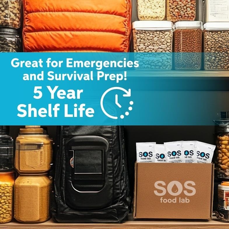 Emergency Water Pouches 12 Count – 4.2 Fl Oz Each, UV Sterilized, 5-Year Shelf L