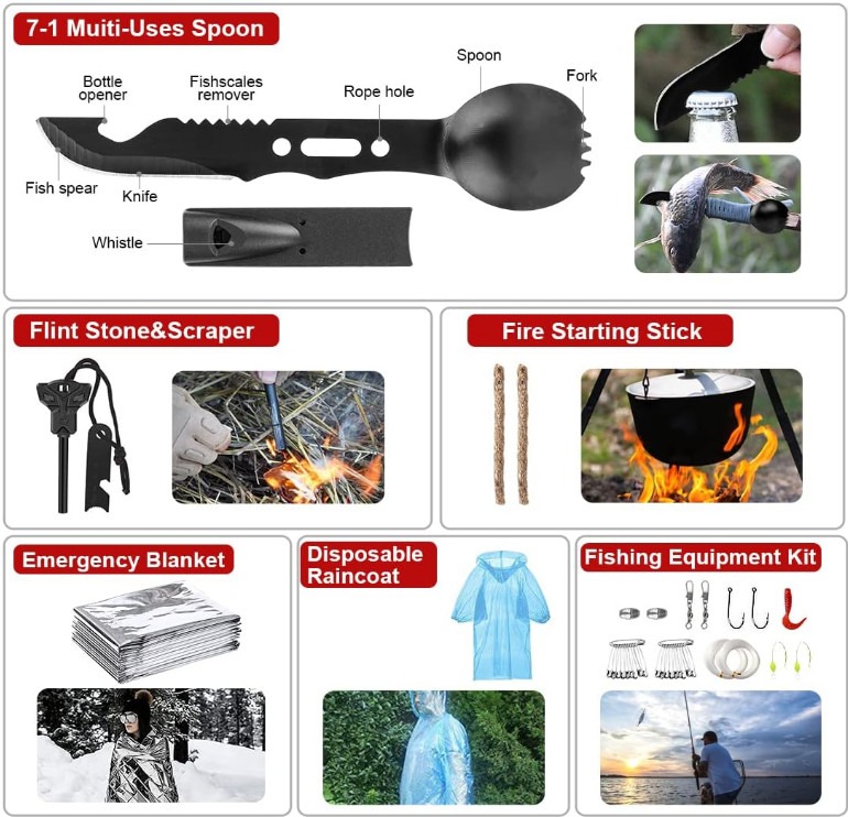 Emergency Survival Kit Bag First Aid Bug out Tactical Prepper Kit 222 Pcs Bag