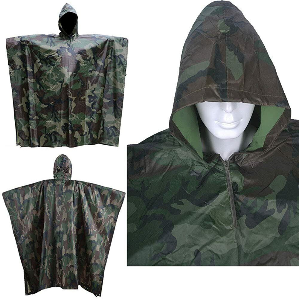 Waterproof RipStop Hooded Rain Poncho Outdoor Multi-Use Camping Hiking