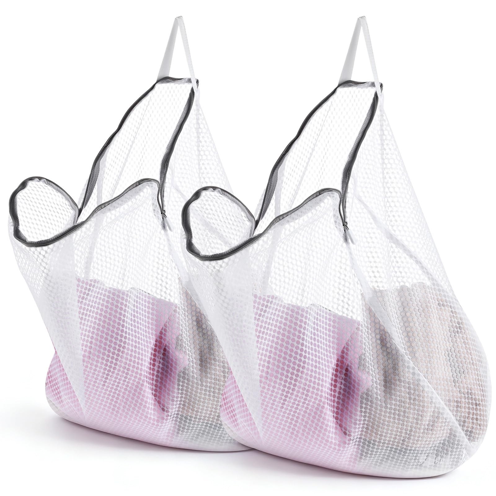 2Pcs Mesh Hanging Laundry Bags, Wash Bag for 11.8 x 15.7 inches, White
