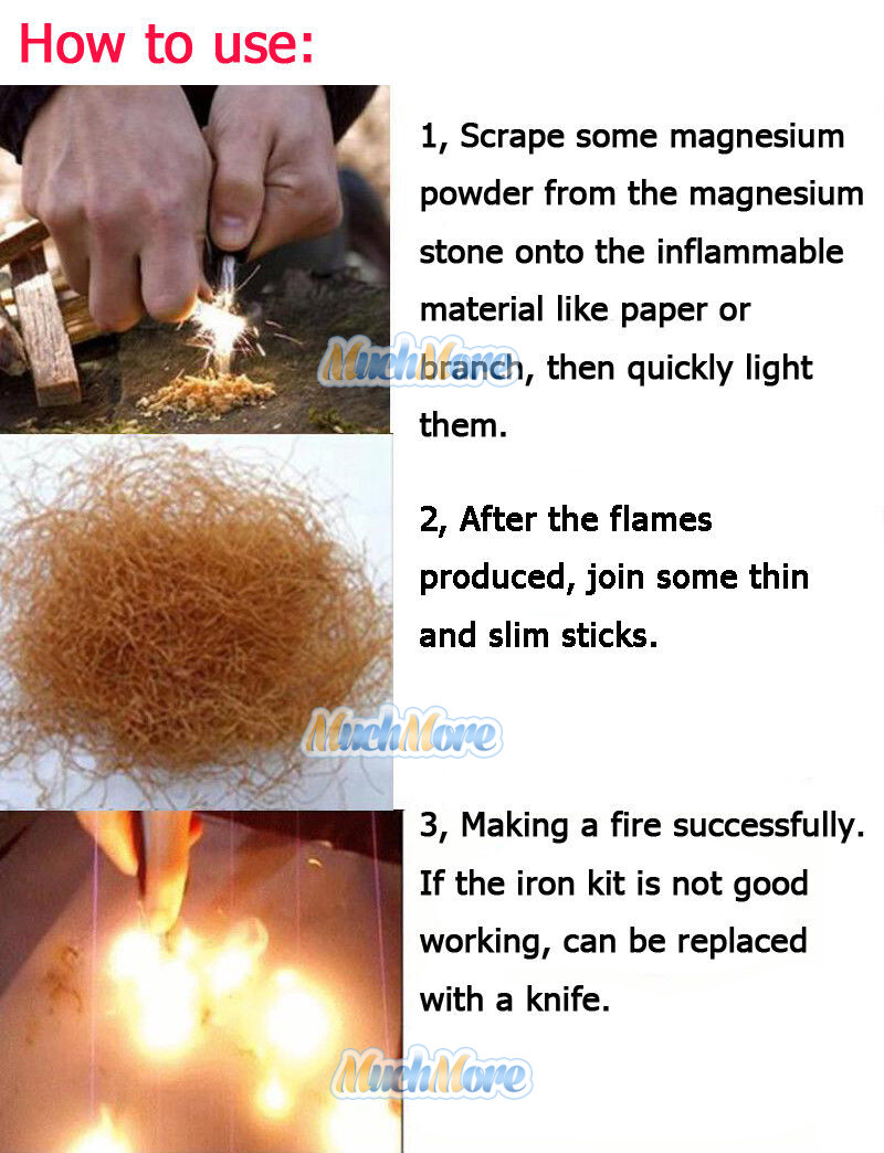 80X 5/16″ Ferrocerium Ferro Flint Fire Starter Survival Camping Rods Lighter Kit