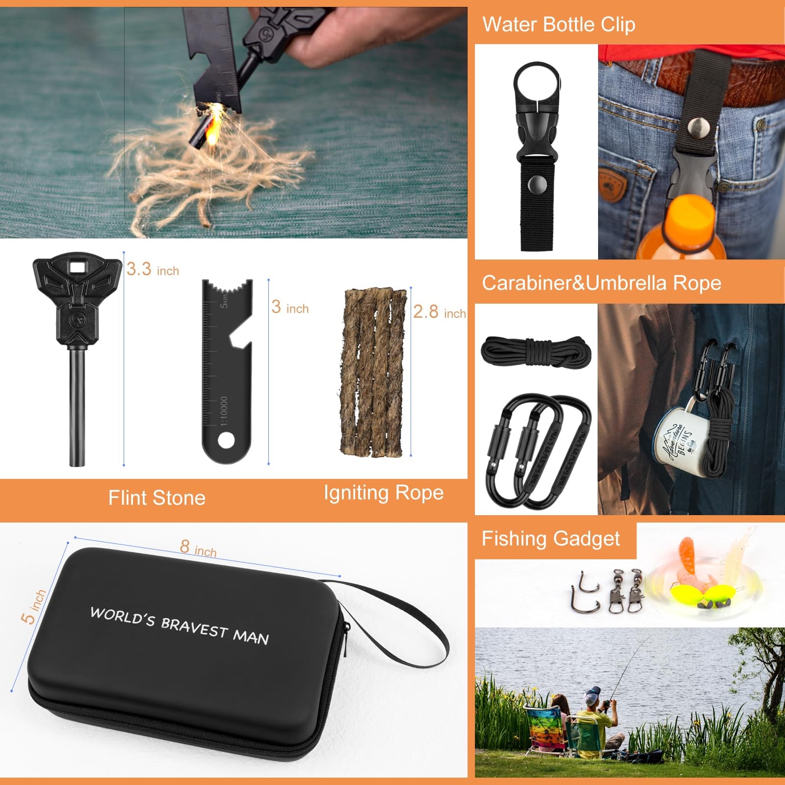 Survival Kit 34 in 1 Emergency Tactical Survival Gear Camping Tool Accessorie…