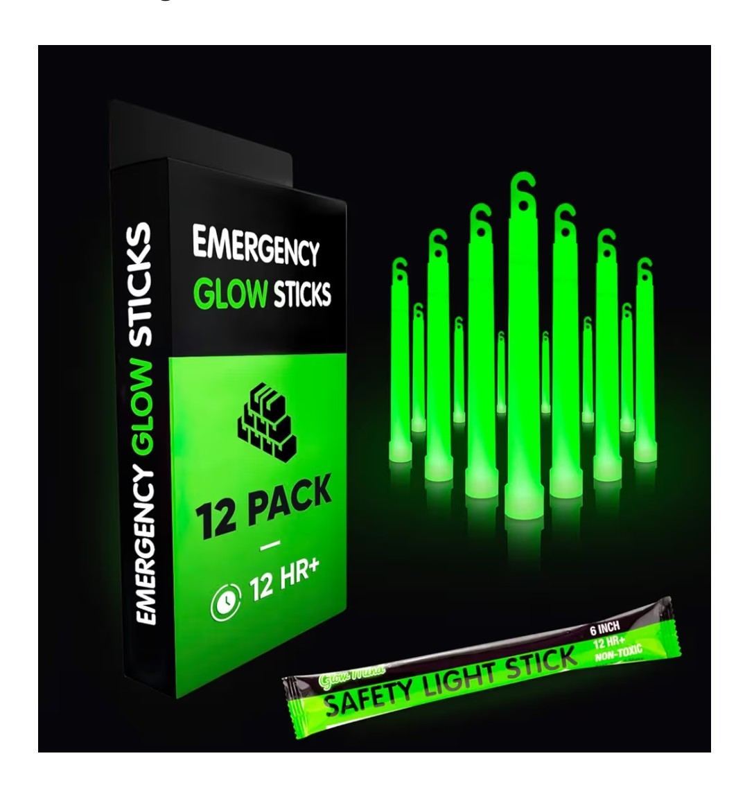 Emergency Glow Sticks 12 Pack | 12-Hour Light Power Outage Camping Safety