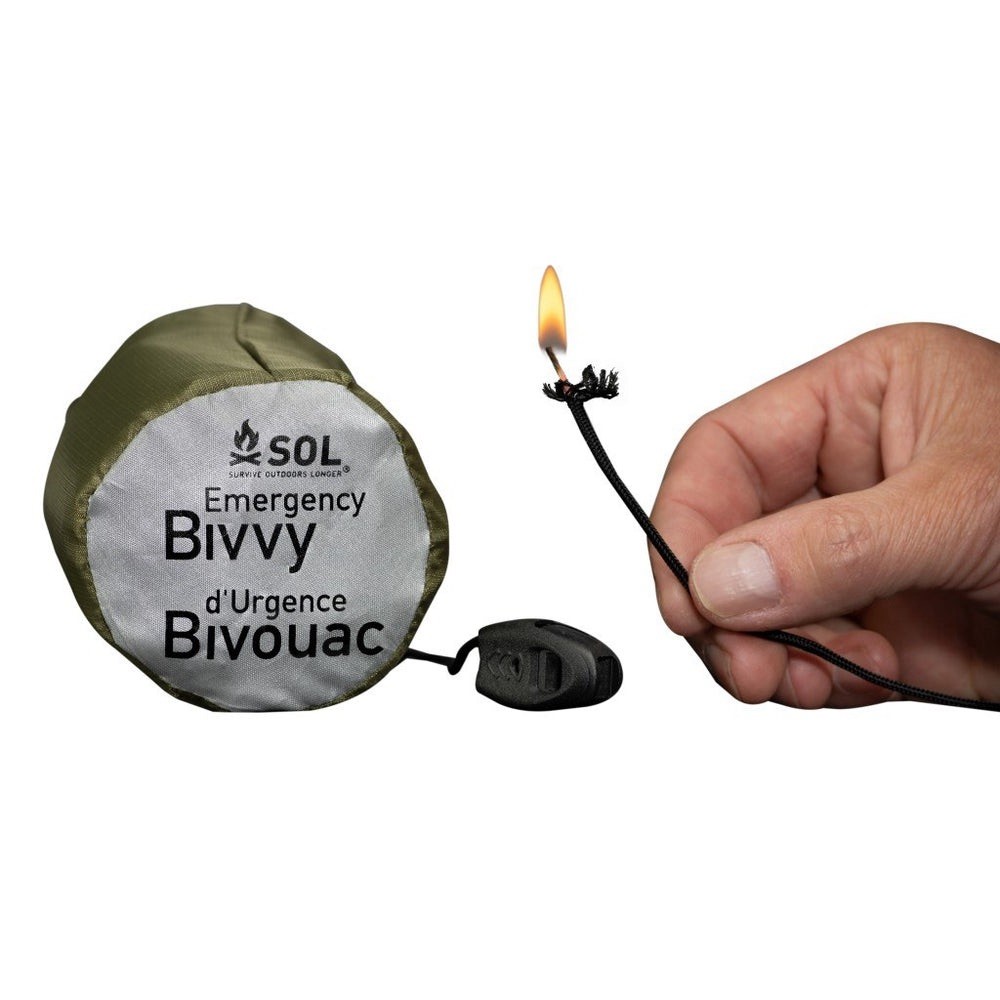 SOL Emergency Bivvy w/Rescue Whistle & Tinder Cord OD Green Survival Shelter NEW