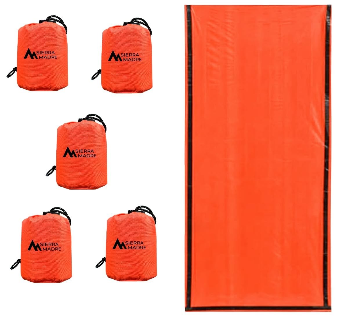 Sierra Madre Emergency Sleeping Bag – Ultralight, Pack of 5, Orange
