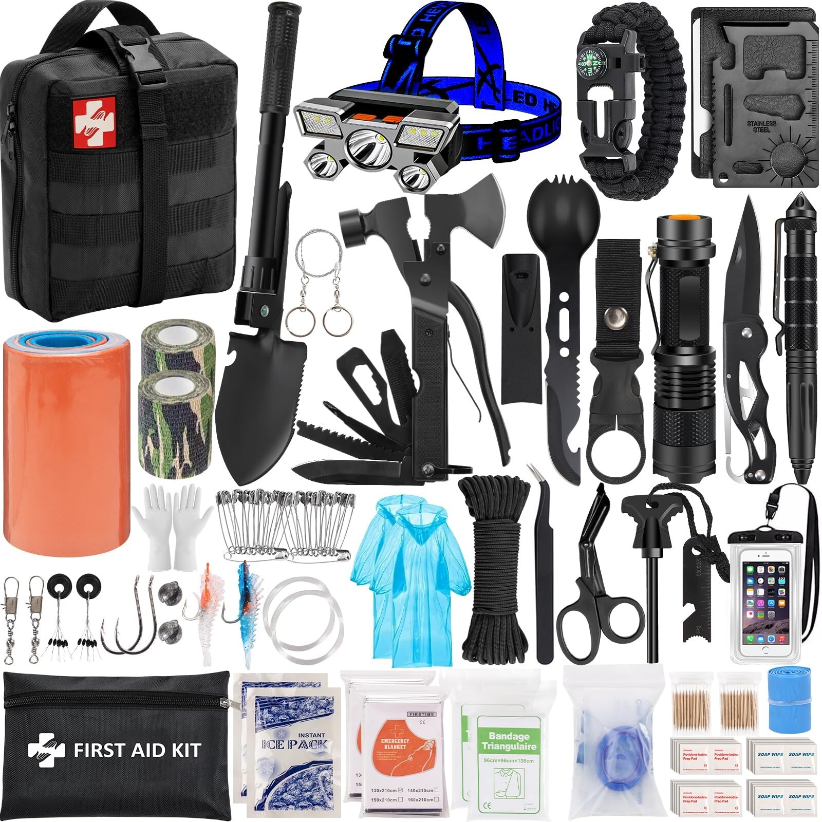 142pcs Survival Kit, Professional Survival Equipment with Molle Pouch Camping…