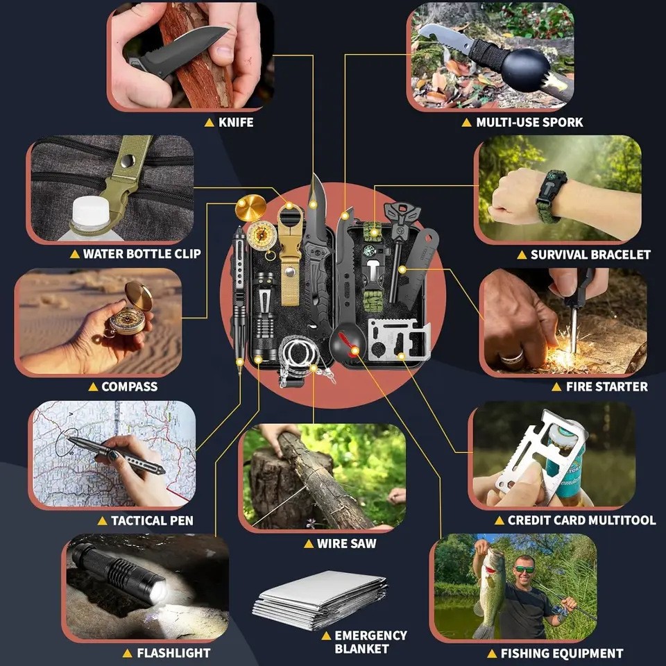 14Pcs Multi-Function Outdoor Wilderness Survival Gear Kit
